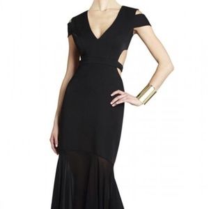 BCBG long black gown with cutouts